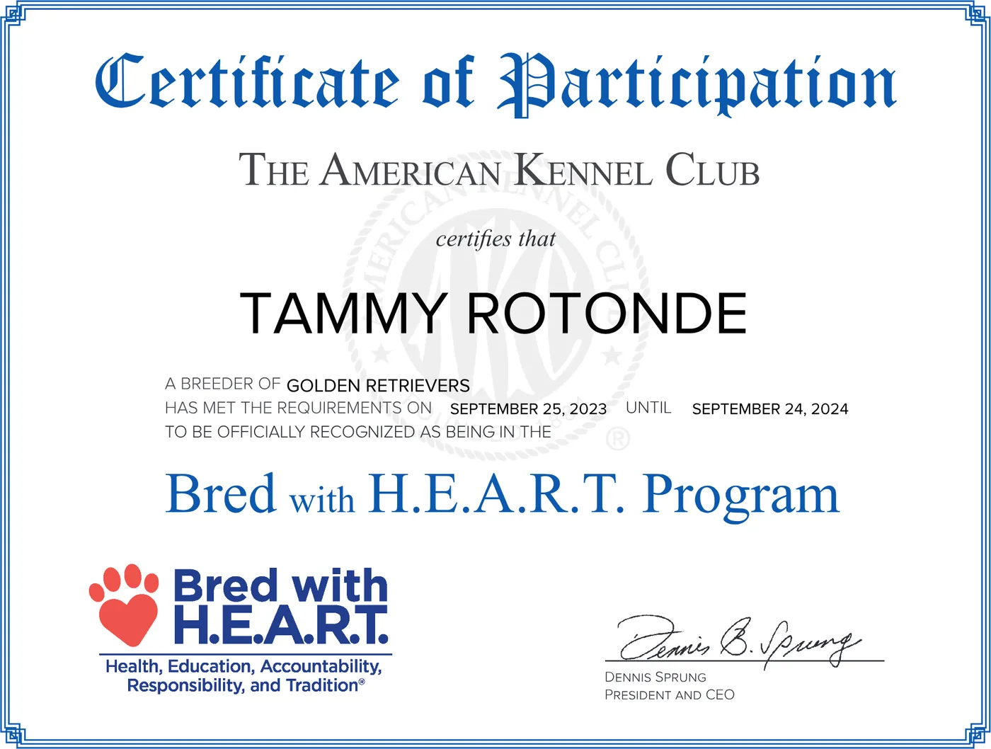 AKC Bred with H.E.A.R.T. Certificate